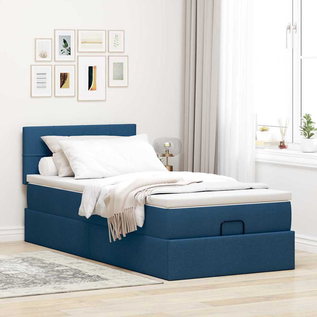 Ottoman seng med madras & LEDs Blå 90x200 cm Stof
