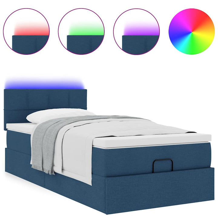 Ottoman seng med madras & LEDs Blå 90x200 cm Stof