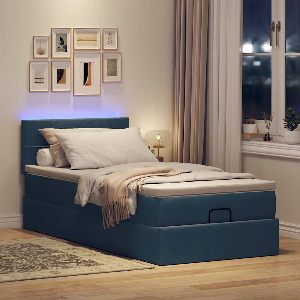 Ottoman seng med madras & LEDs Blå 100x200 cm Stof