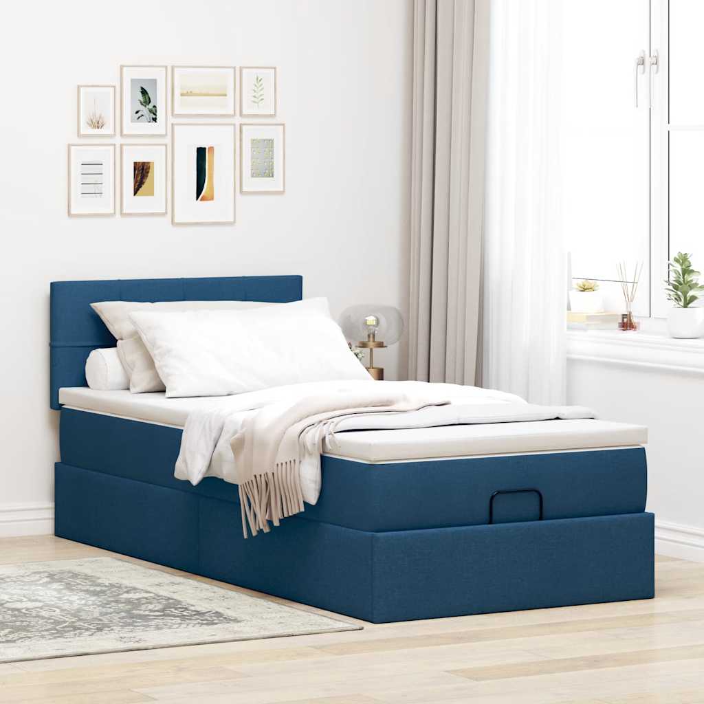 Ottoman seng med madras & LEDs Blå 100x200 cm Stof
