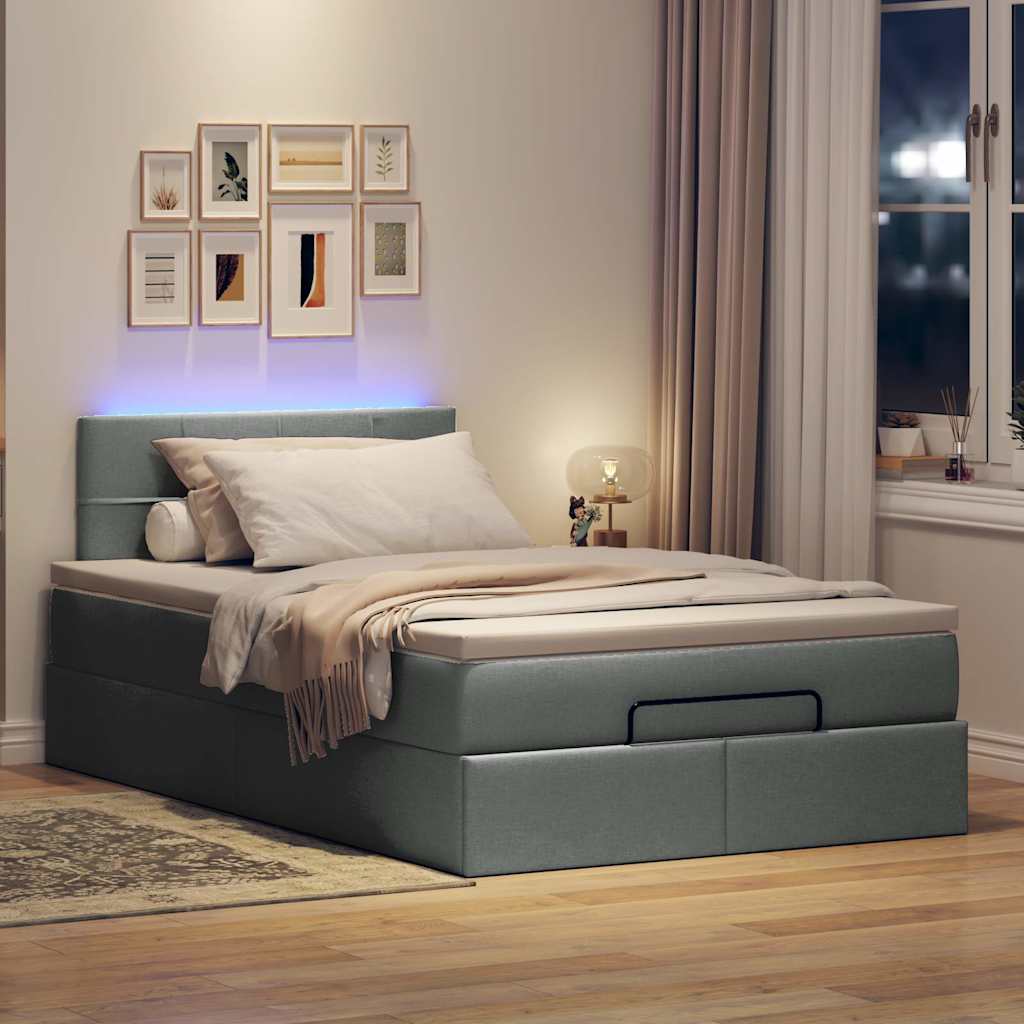 ottoman seng med madras & LEDs 120x190 cm stof mørkegrå