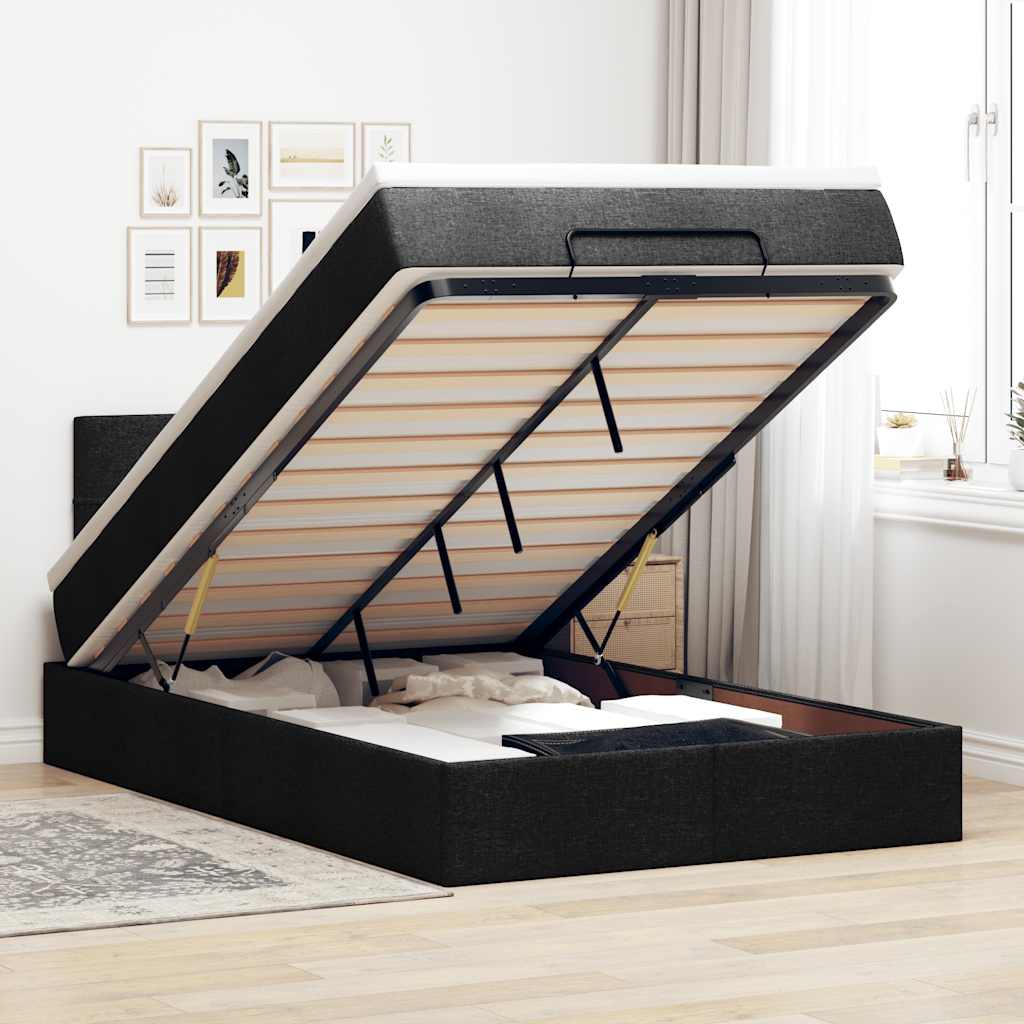 ottoman seng med madras & LEDs 120x190 cm stof sort