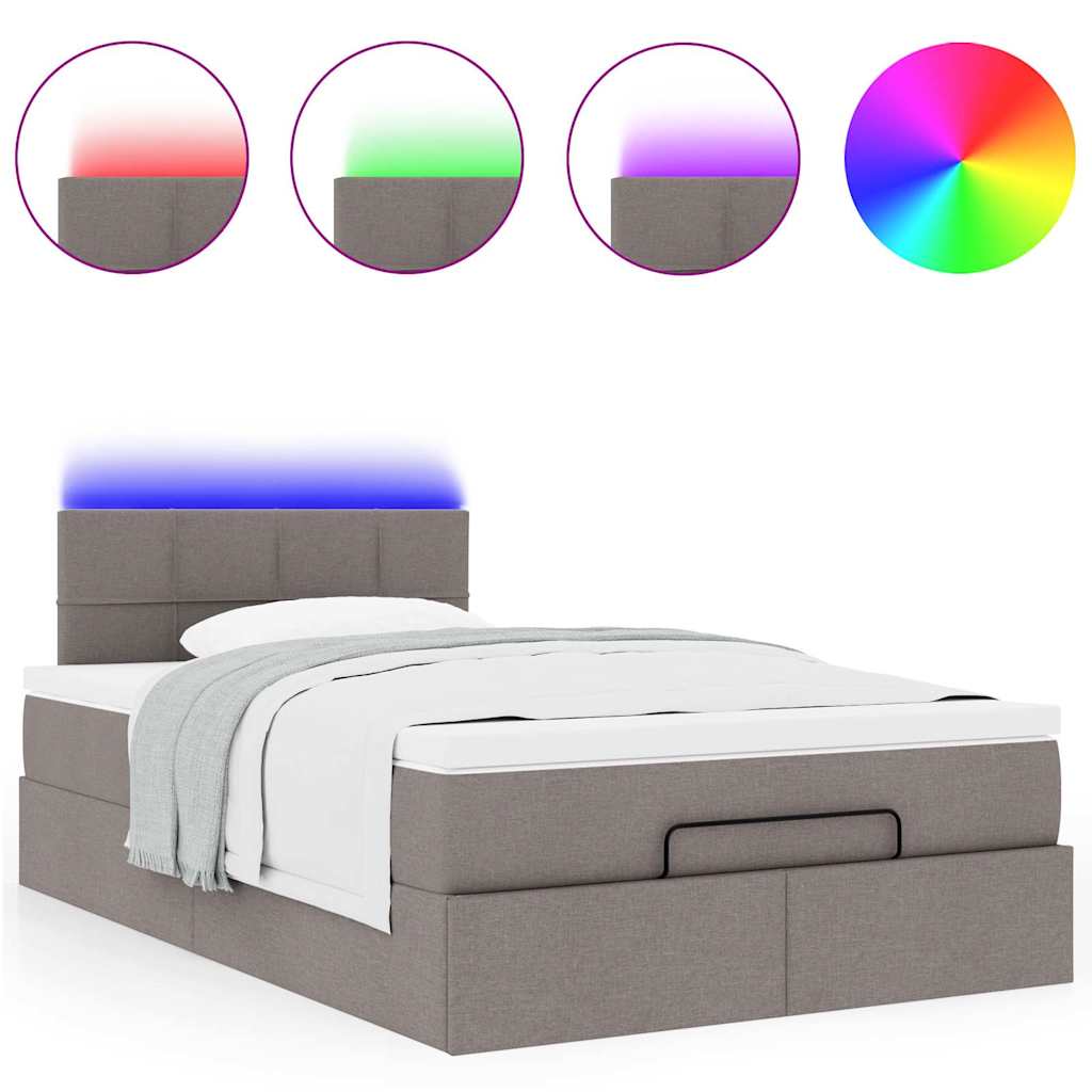 ottoman seng med madras & LEDs 120x190cm stof gråbrun