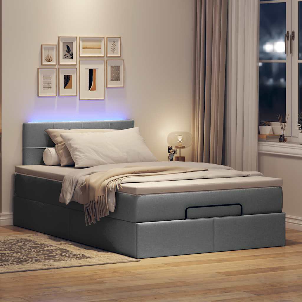 ottoman seng med madras & LEDs 120x200 cm stof mørkegrå