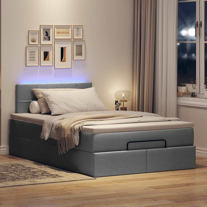 ottoman seng med madras & LEDs 120x200 cm stof mørkegrå