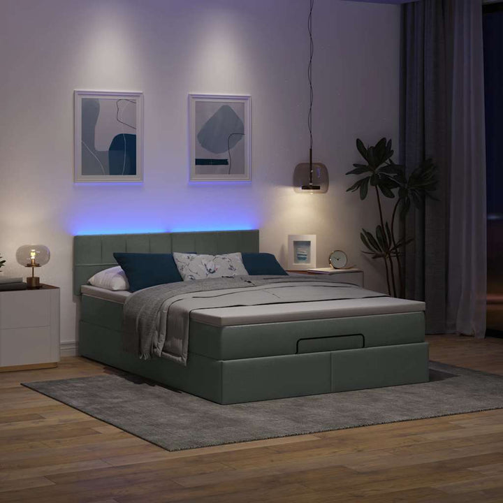ottoman seng med madras & LEDs 140x190 cm stof Mørkegrå