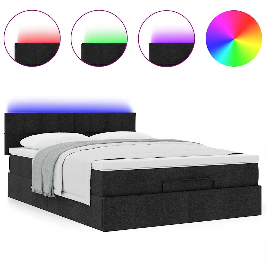 ottoman seng med madras & LEDs 140x190 cm stof Sort