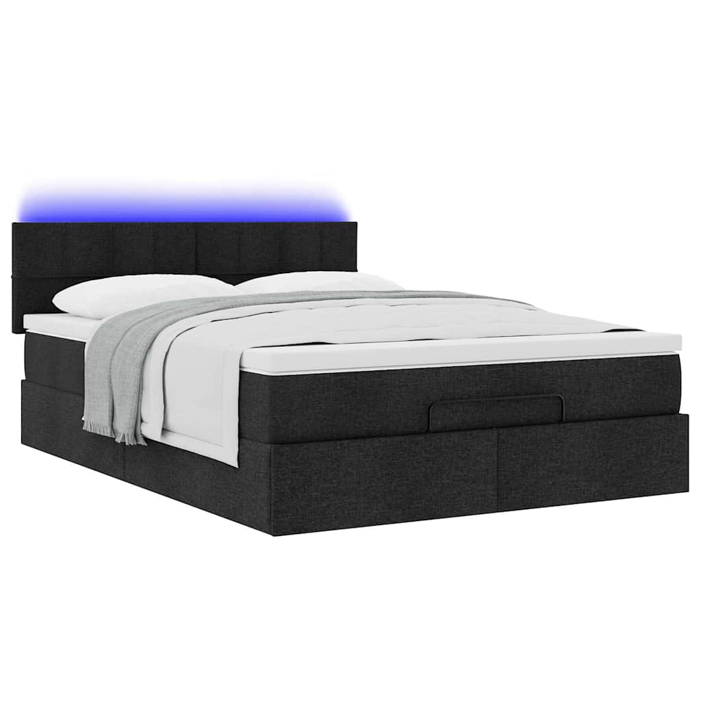 ottoman seng med madras & LEDs 140x190 cm stof Sort