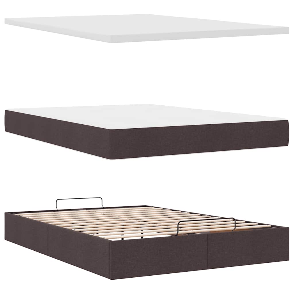 Ottoman seng med madras & LEDs Mørkebrun 140x190 cm Stof
