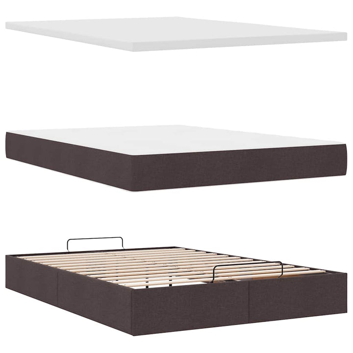Ottoman seng med madras & LEDs Mørkebrun 140x190 cm Stof
