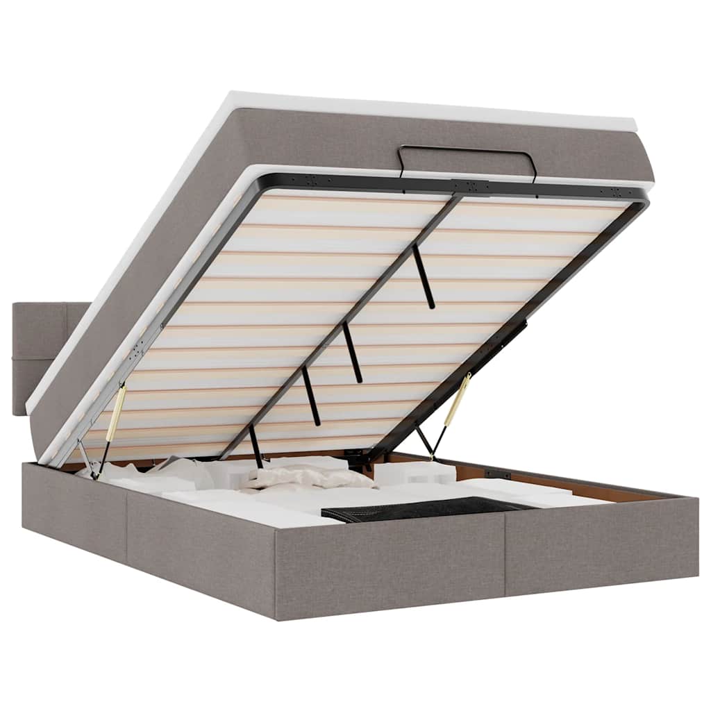 Ottoman seng med madras & LEDs Taupe 140x190 cm Stof