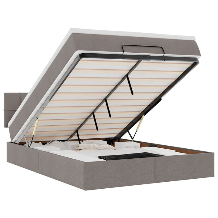 Ottoman seng med madras & LEDs Taupe 140x190 cm Stof