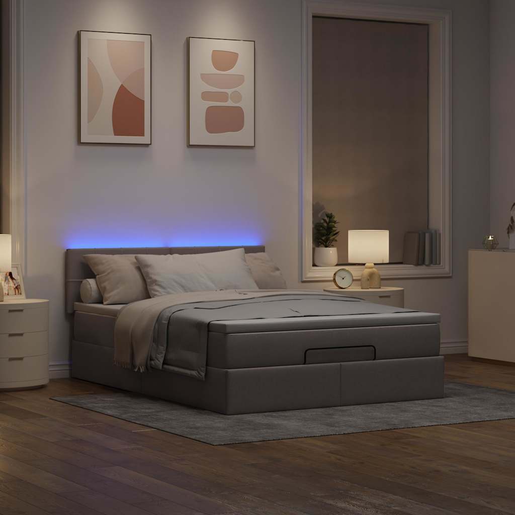 Ottoman seng med madras & LEDs Taupe 140x190 cm Stof