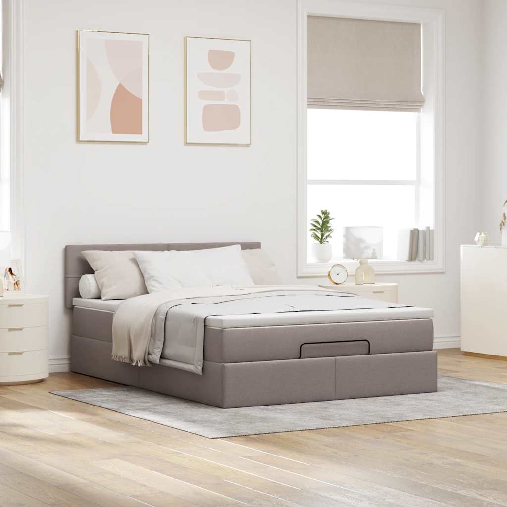 Ottoman seng med madras & LEDs Taupe 140x190 cm Stof