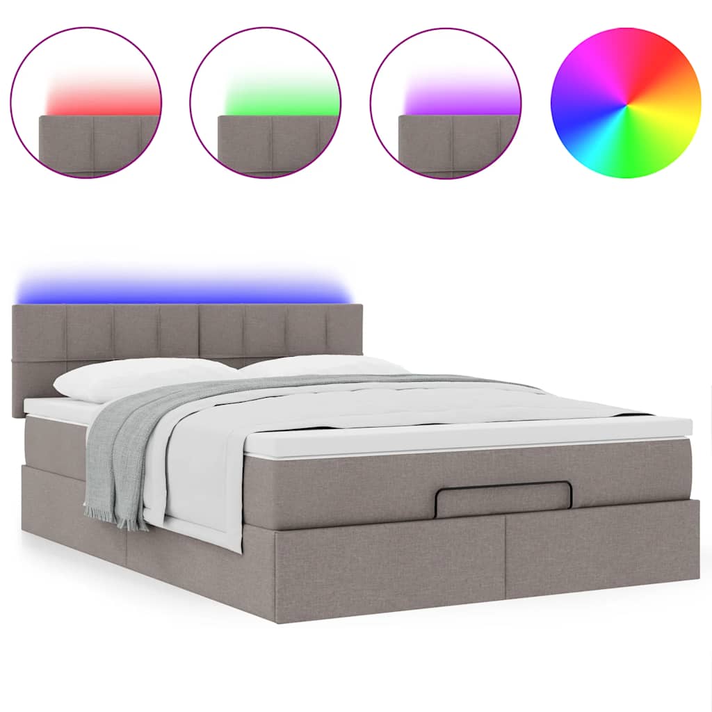 Ottoman seng med madras & LEDs Taupe 140x190 cm Stof