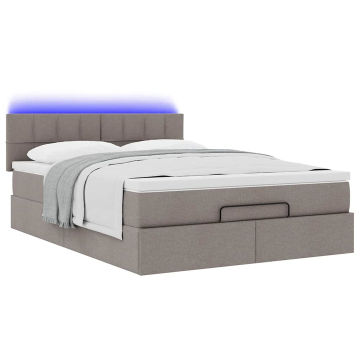 Ottoman seng med madras & LEDs Taupe 140x190 cm Stof
