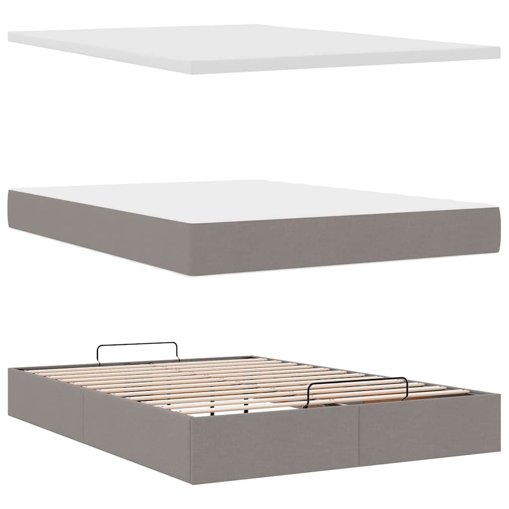 Ottoman seng med madras & LEDs Taupe 140x190 cm Stof
