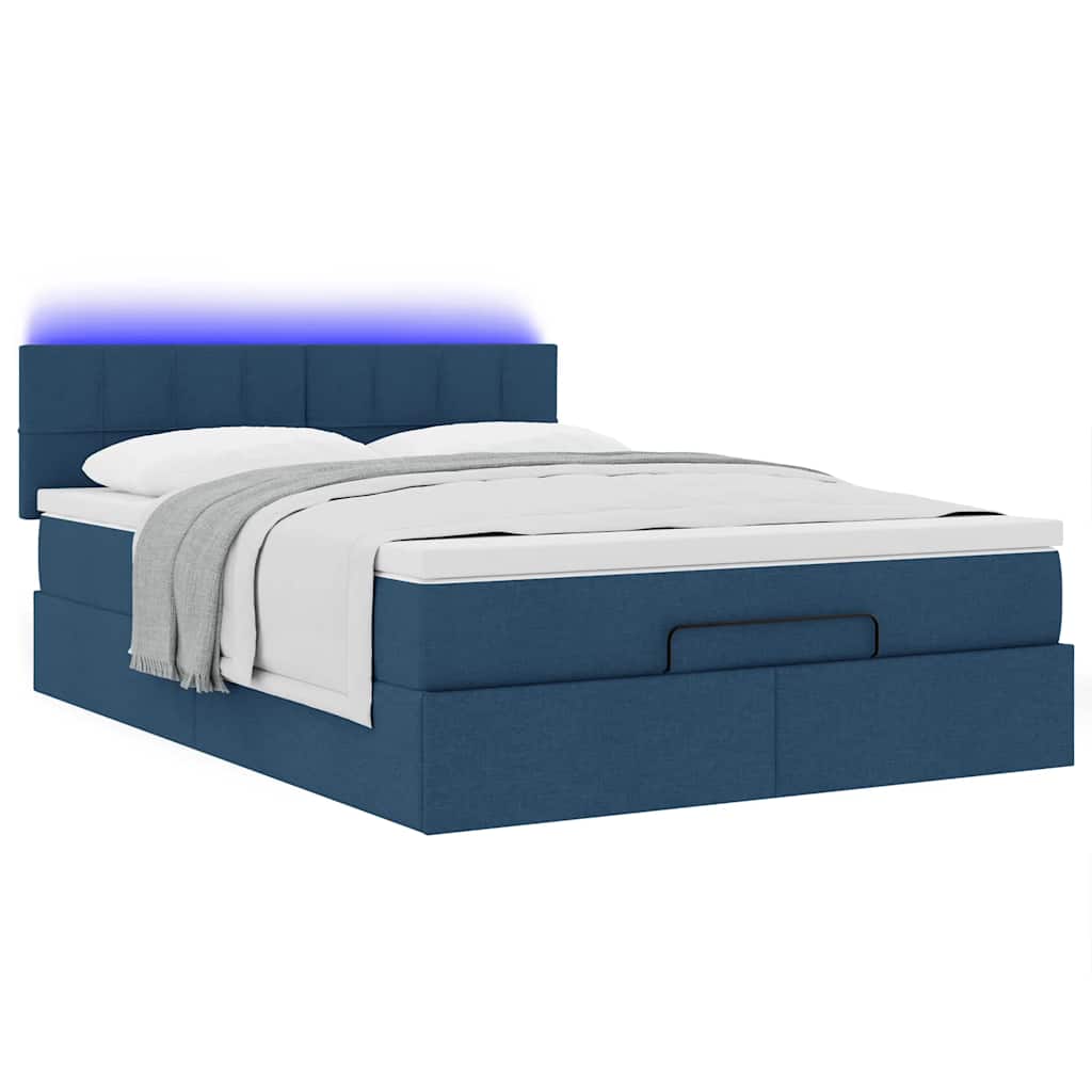 ottoman seng med madras & LEDs 140x190 cm stof Blå