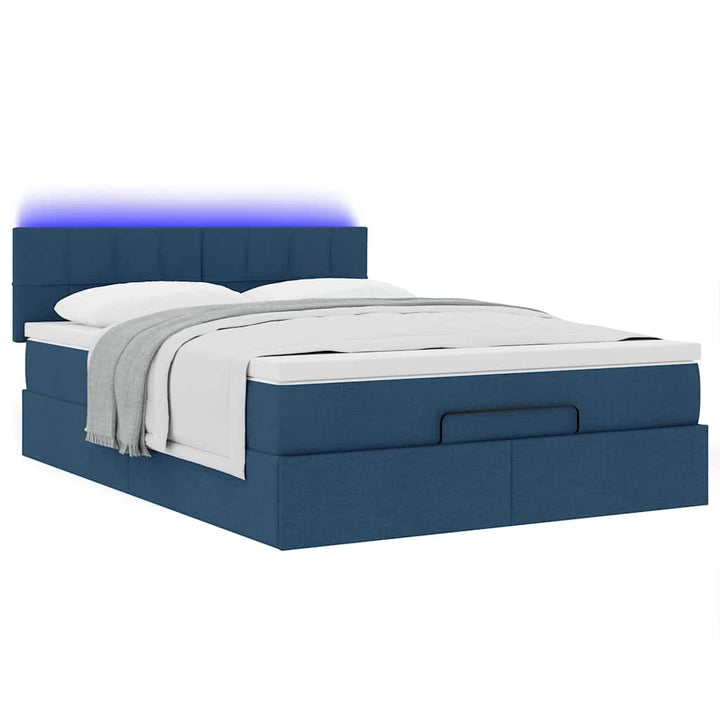 ottoman seng med madras & LEDs 140x190 cm stof Blå