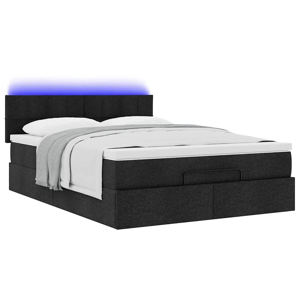 Ottoman seng med madras & LEDs Sort 140x200 cm Stof