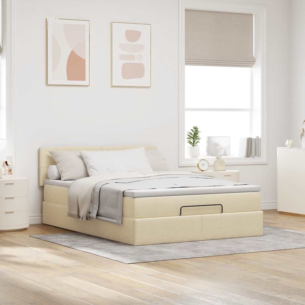 Ottoman seng med madras & LEDs fløde 140x200 cm Stof