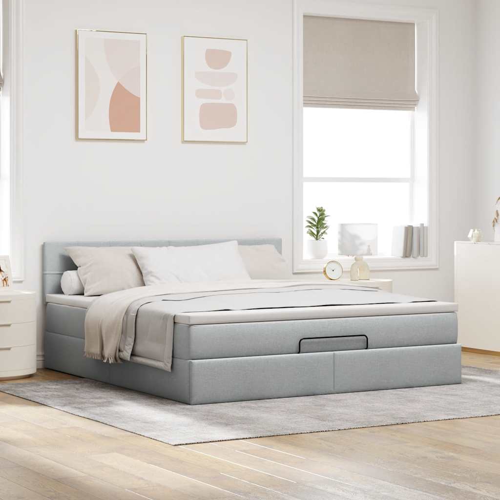 ottoman seng med madras 160x200 cm stof lysegrå