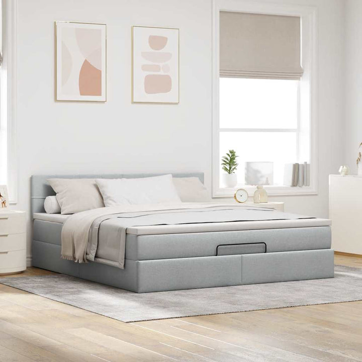 ottoman seng med madras 160x200 cm stof lysegrå