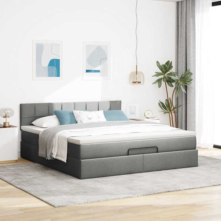 osmannisk sengeramme med madras 160x200 cm stof mørkegrå