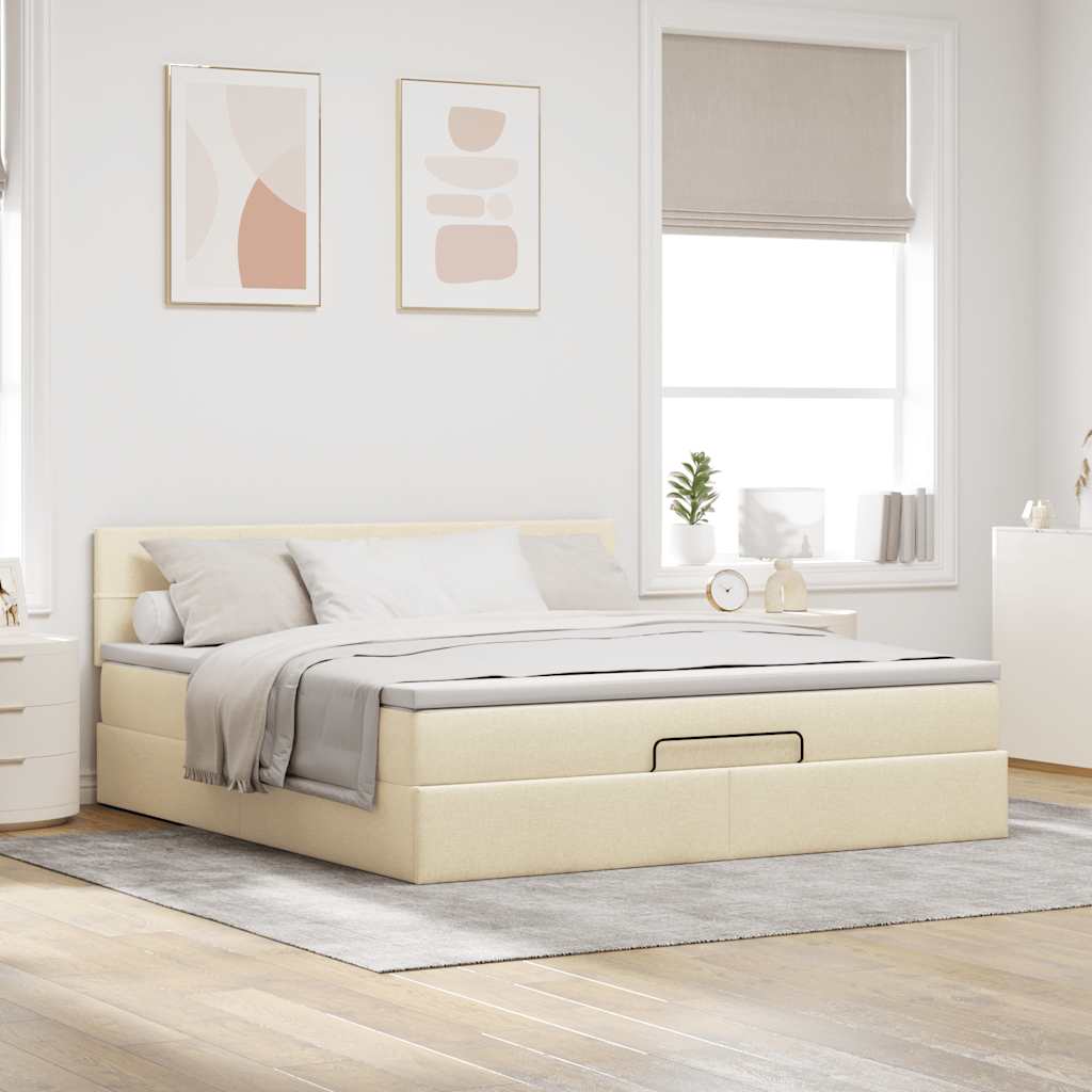 osmannisk sengeramme med madras 160x200 cm stof cremefarvet