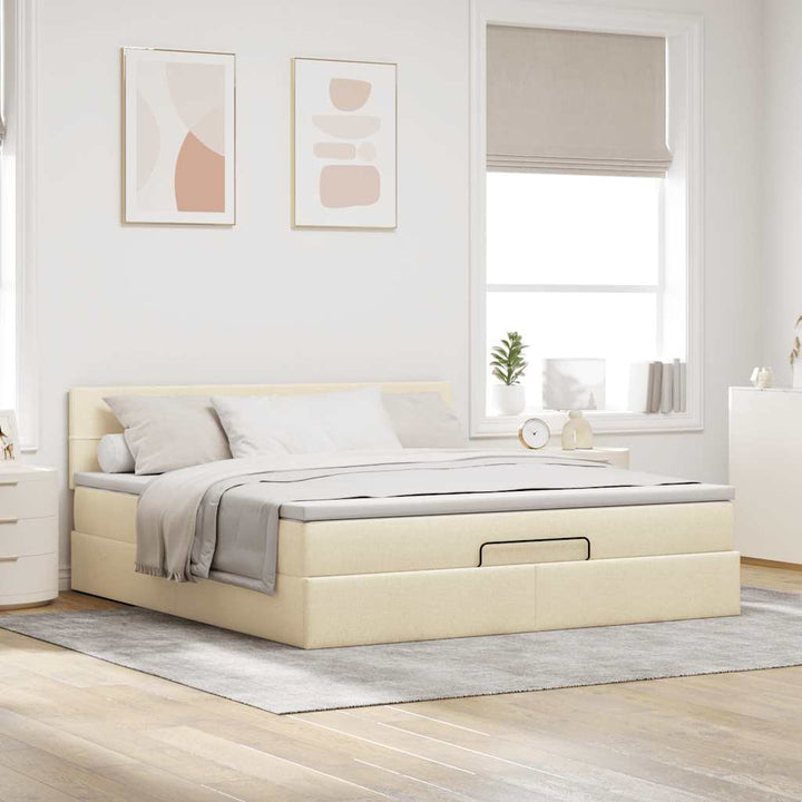 osmannisk sengeramme med madras 160x200 cm stof cremefarvet
