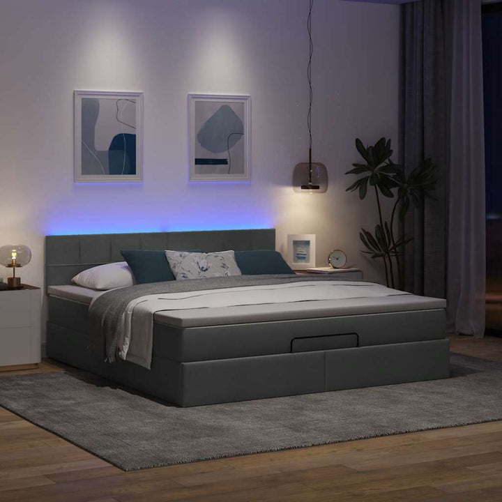 ottoman seng med madras & LEDs 180x200cm stof mørkegrå
