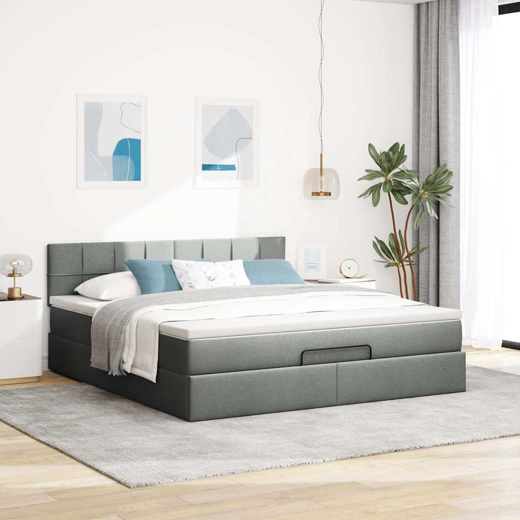 ottoman seng med madras & LEDs 180x200cm stof mørkegrå