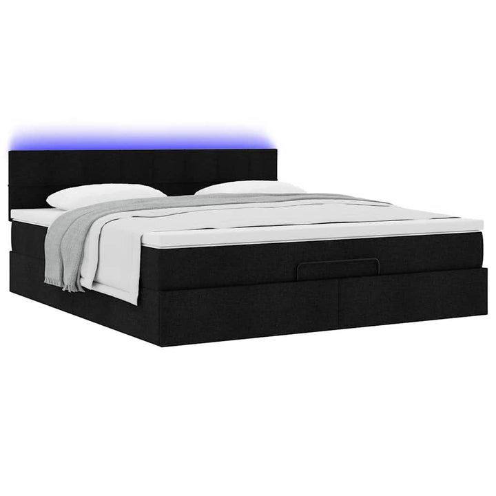 ottoman seng med madras & LEDs 180x200cm stof sort
