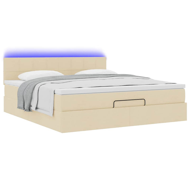ottoman seng med madras & LEDs 180x200cm stof cremefarvet