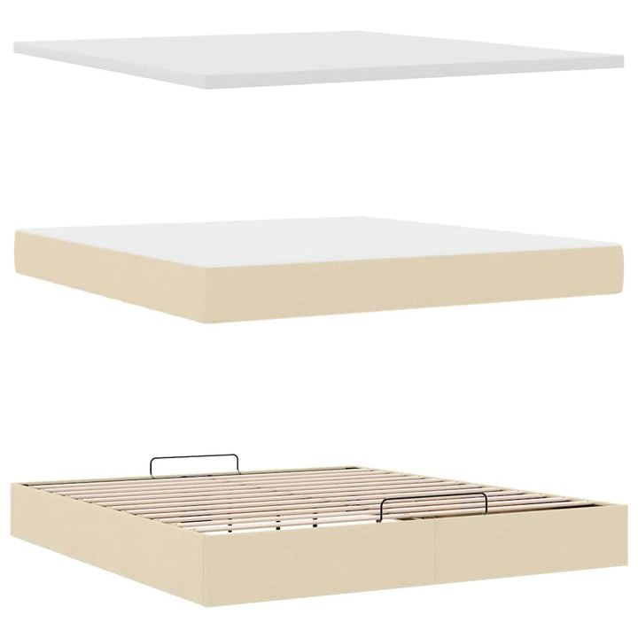 ottoman seng med madras & LEDs 180x200cm stof cremefarvet