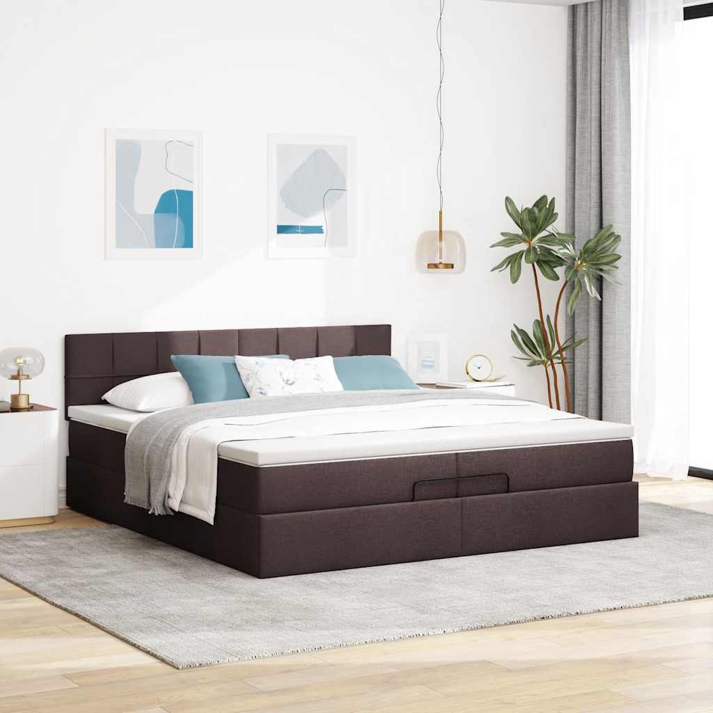 osmannisk sengeramme med madrasser 200x200 cm stof mørkebrun
