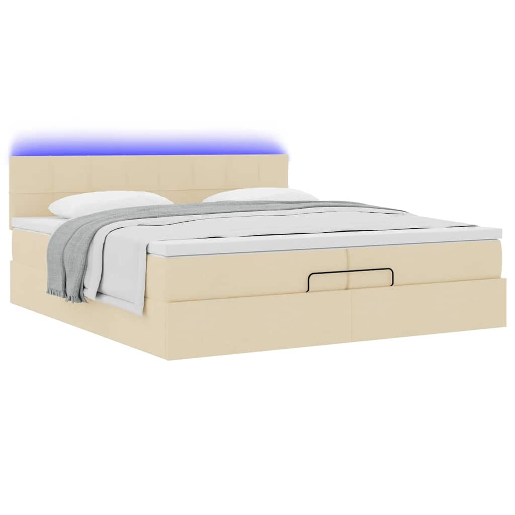 osmannisk sengeramme med madrasser 200x200 cm stof cremefarvet