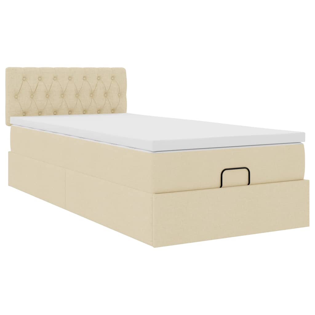 osmannisk sengeramme med madras 90x190 cm stof cremefarvet