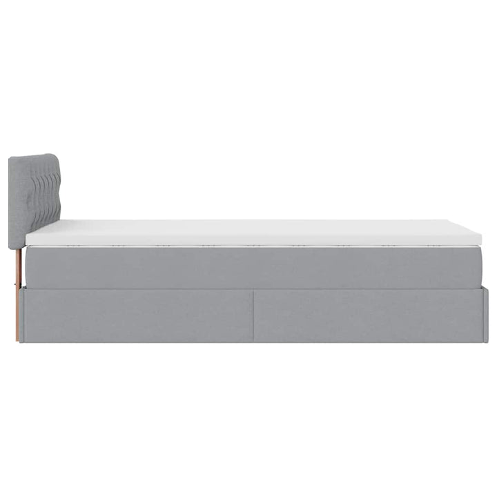 ottoman seng med madras & LEDs 90x200 cm stof lysegrå