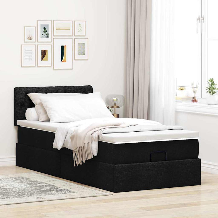 ottoman seng med madras 90x200 cm stof sort