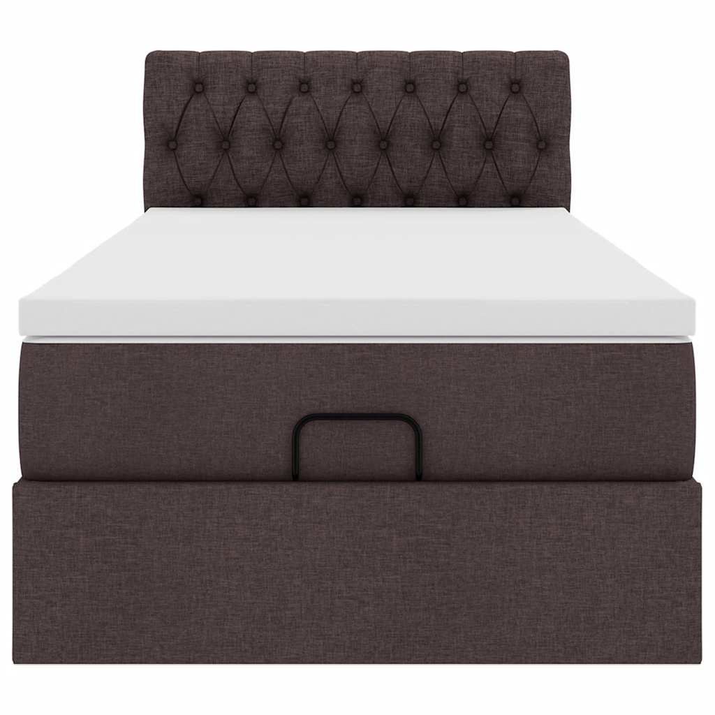 ottoman seng med madras & LEDs 90x200 cm stof mørkebrun
