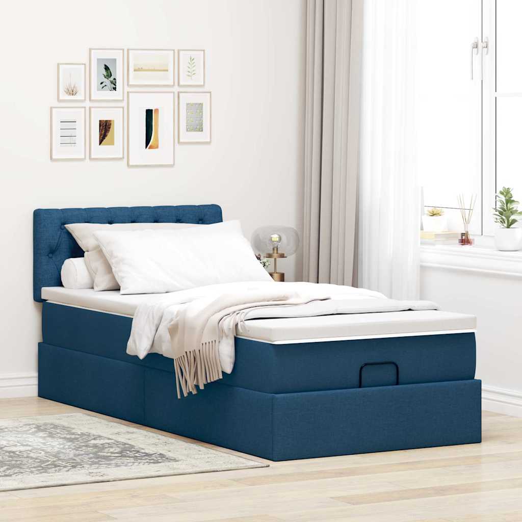Ottoman seng med madras & LEDs Blå 90x200 cm Stof