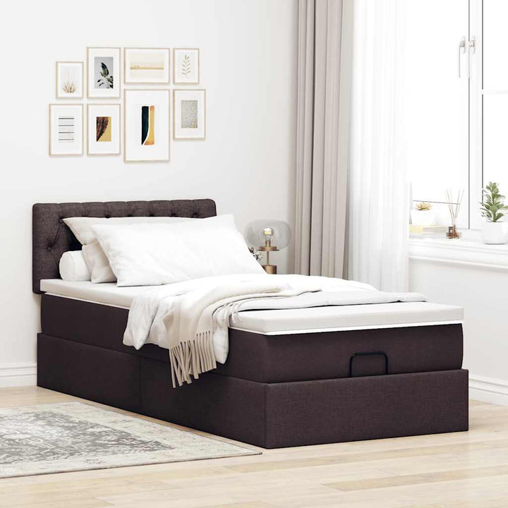 ottoman seng med madras 100x200 cm stof mørkebrun