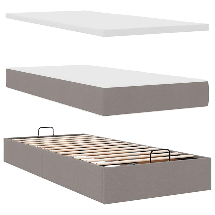 ottoman seng med madras 100x200 cm stof gråbrun