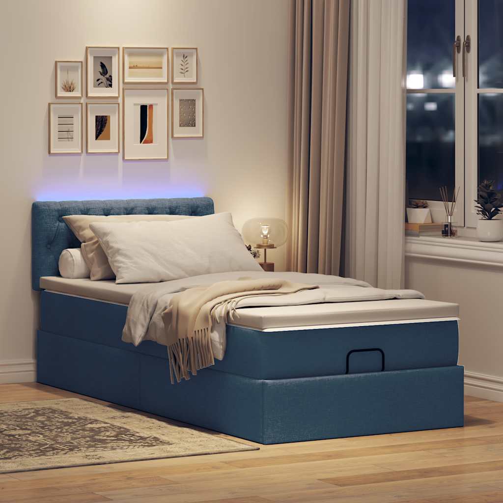 Ottoman seng med madras & LEDs Blå 100x200 cm Stof