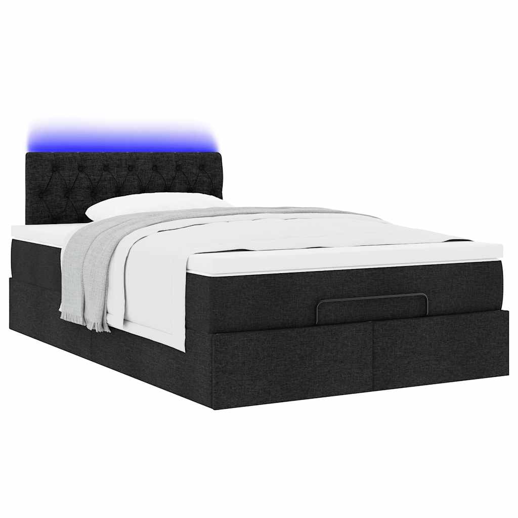 ottoman seng med madras & LEDs 120x190 cm stof sort