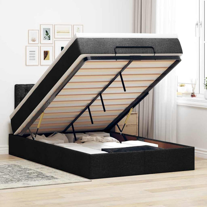 ottoman seng med madras & LEDs 120x190 cm stof sort