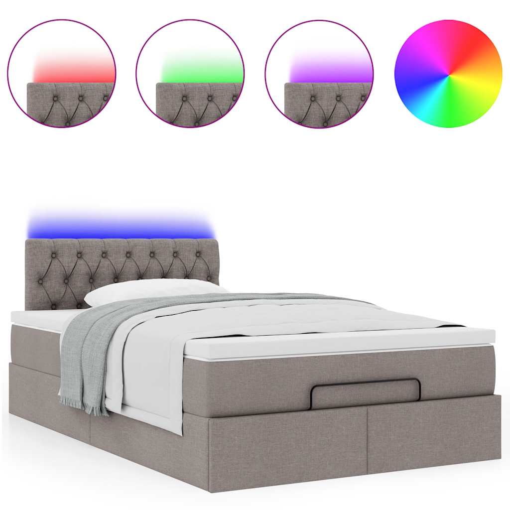 ottoman seng med madras & LEDs 120x190cm stof gråbrun