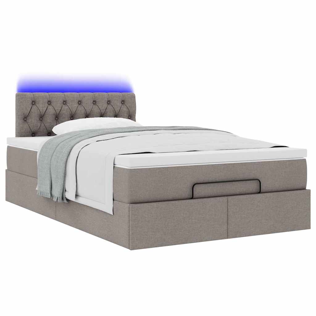 ottoman seng med madras & LEDs 120x190cm stof gråbrun