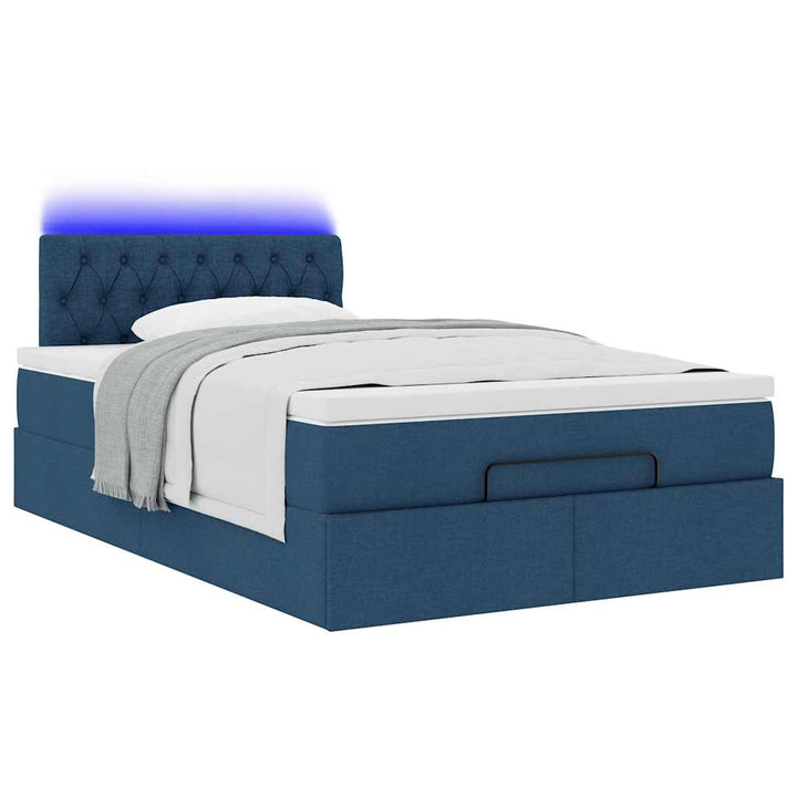 ottoman seng med madras & LEDs 120x190cm stof blå